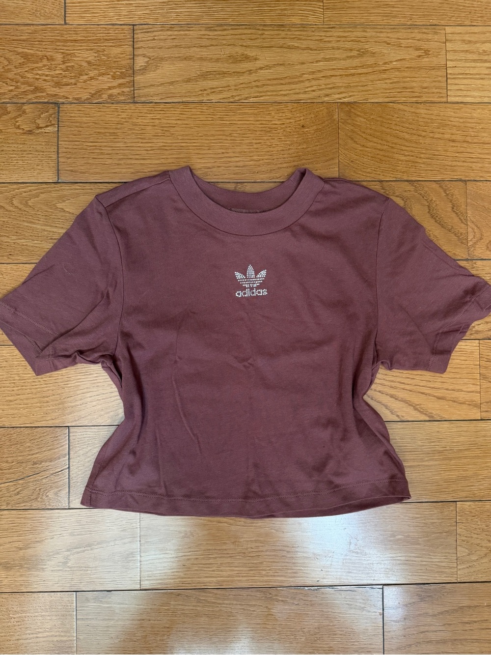 adidas brown rhinestone Cropped Tee